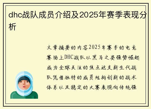 dhc战队成员介绍及2025年赛季表现分析